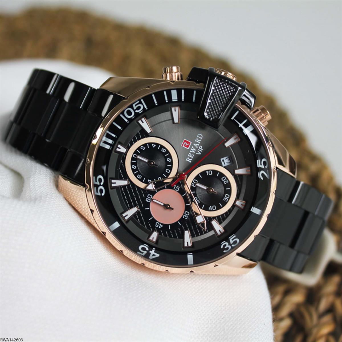 Reward RWA142603 Takvimli 45 mm Siyah Metal Kordon Analog Erkek Kol Saati