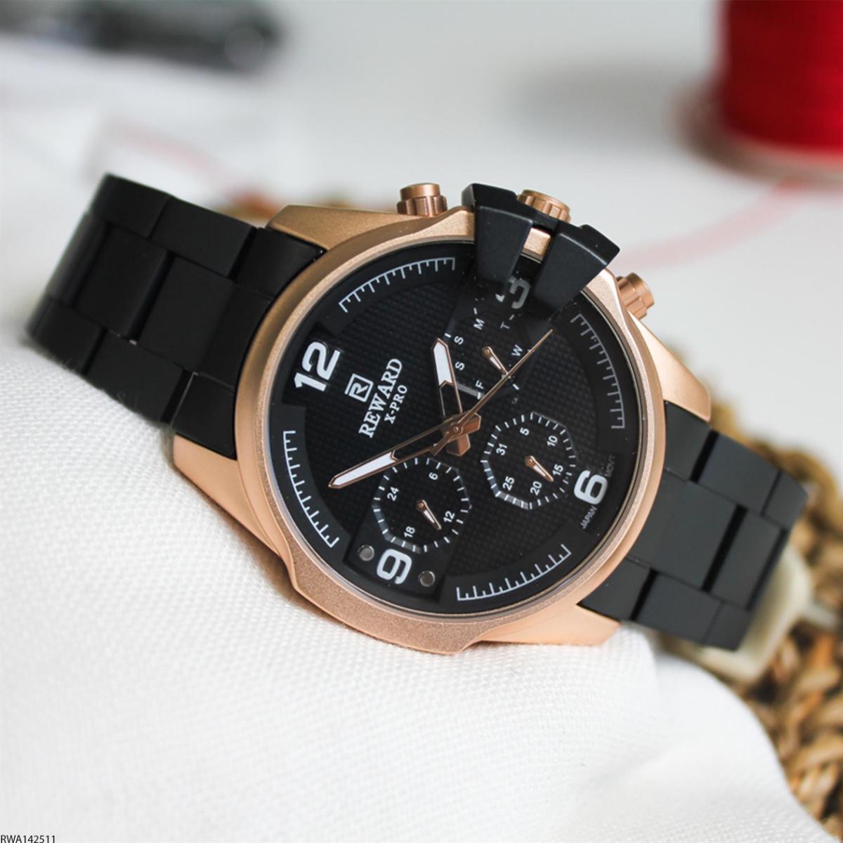 Reward RWA142511 Pusulalı Takvimli 43 mm Siyah Metal Kordon Analog Erkek Kol Saati