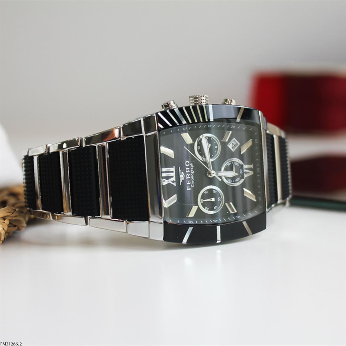 Ferro FM31266J2 Takvimli 40 mm Siyah Silikon Kordon Analog Erkek Kol Saati