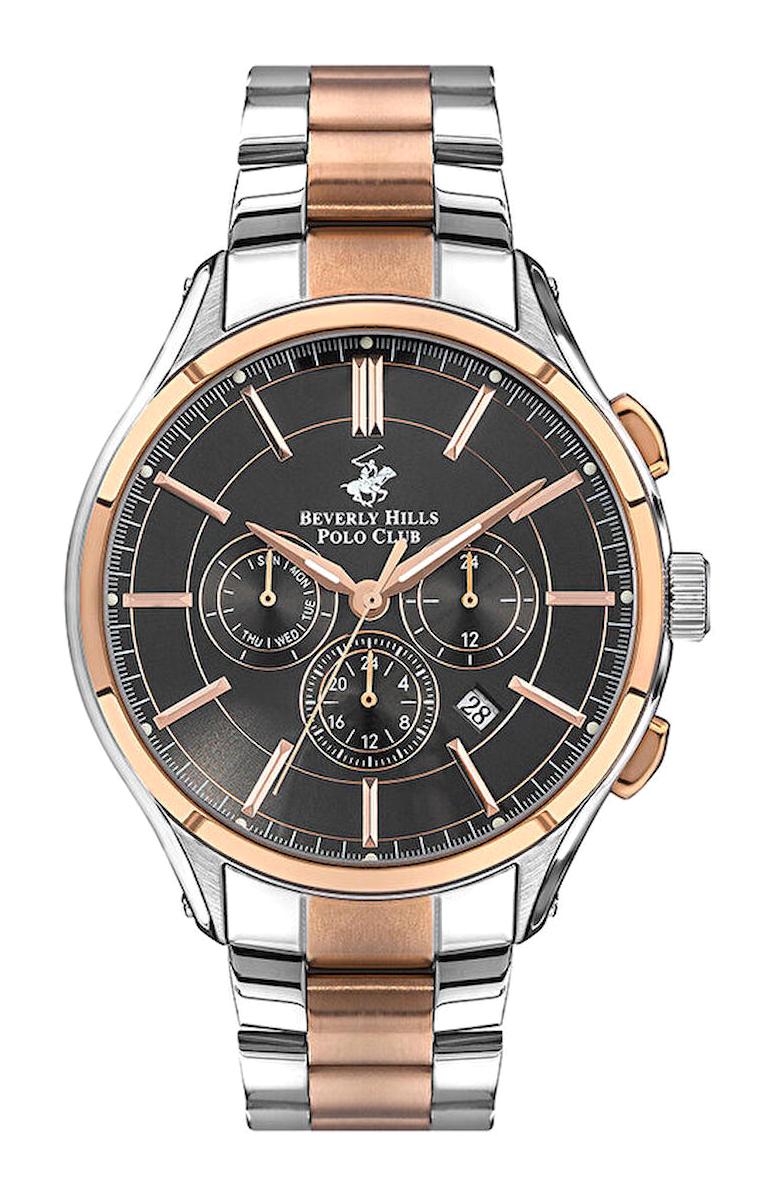 Beverly Hills Polo Club BP3304X460 Takvimli 46 mm Gri-Rose Gold Çelik Kordon Analog Erkek Kol Saati
