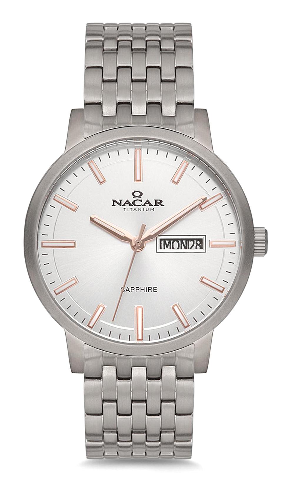 Nacar 34250236TSM Takvimli 44 mm Çelik Kordon Analog Kol Saati