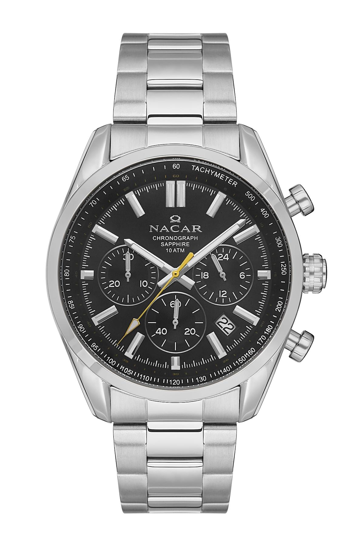 Nacar 34290713ABM Takvimli 44 mm Çelik Kordon Analog Kol Saati