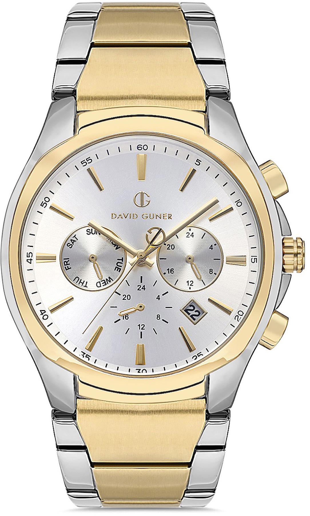 David Guner DG-8395GA-D1 Takvimli 42 mm Altın-Çelik Kordon Analog Kol Saati