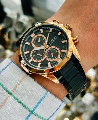 Homies HM22243S01-5 Pusulalı Takvimli 43 mm Siyah Çelik Kordon Analog Erkek Kol Saati
