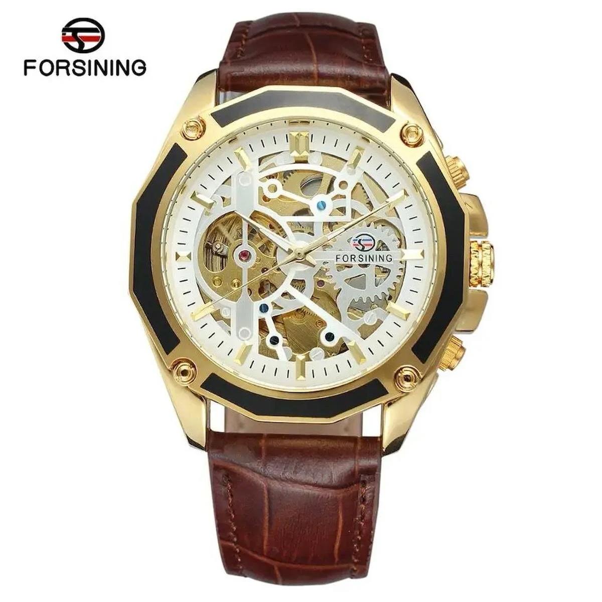 Forsining FRSNG08 45 mm Bordo Deri Kordon Analog Erkek Kol Saati