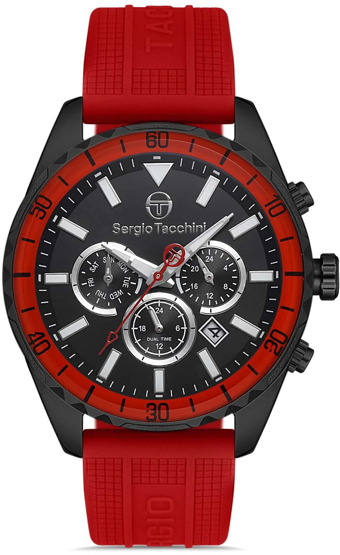 Sergio Tacchini ST.1.10154.5 Takvimli 44 mm Kırmızı Silikon Kordon Analog Kol Saati