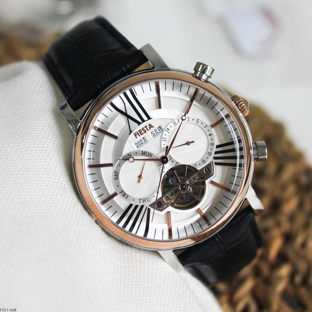 Fiesta FS51160E Takvimli 45 mm Siyah Deri Kordon Analog Erkek Kol Saati