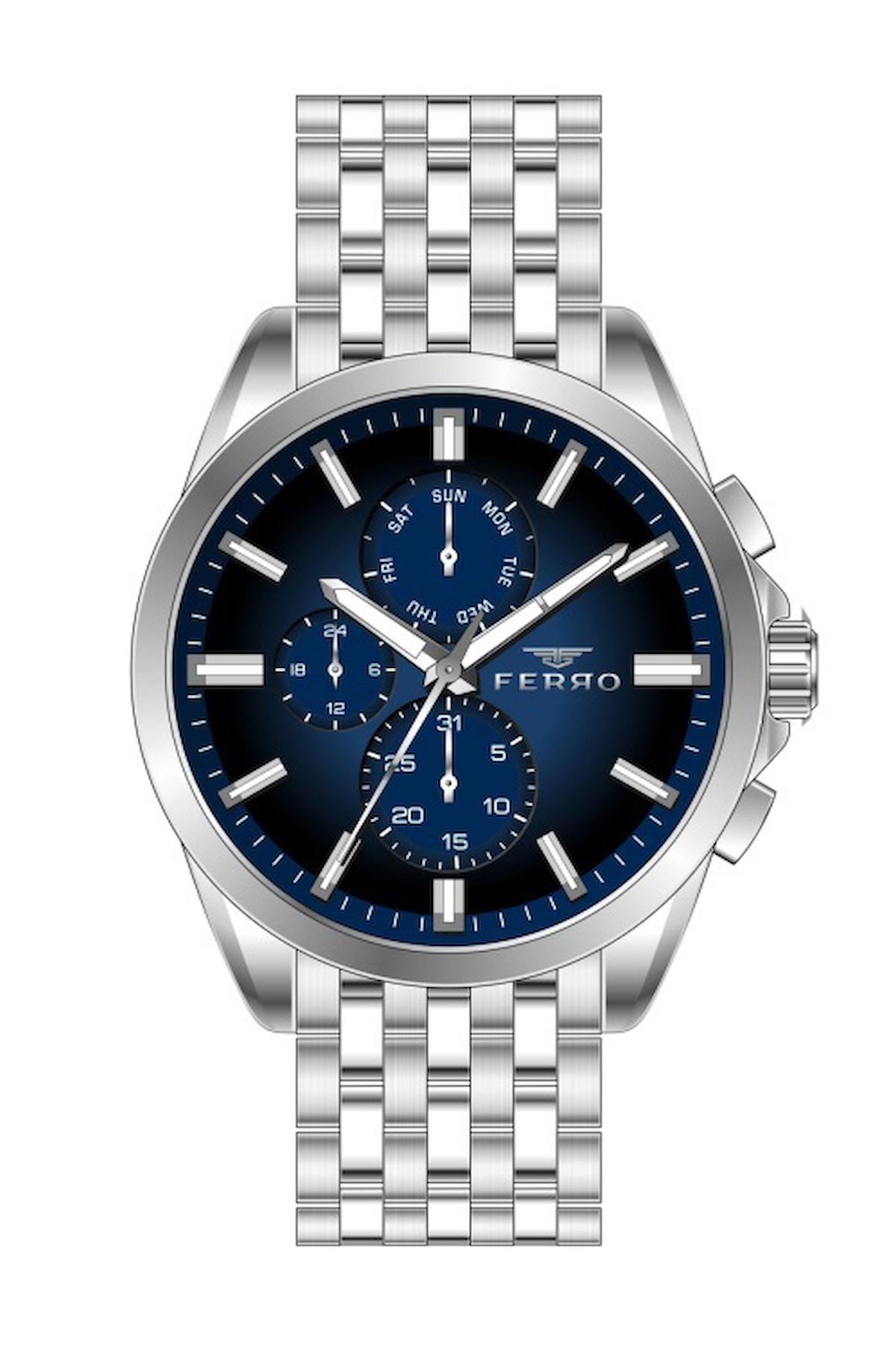 Ferro FM31387A-A3 Takvimli 44 mm Metal Kordon Analog Erkek Kol Saati