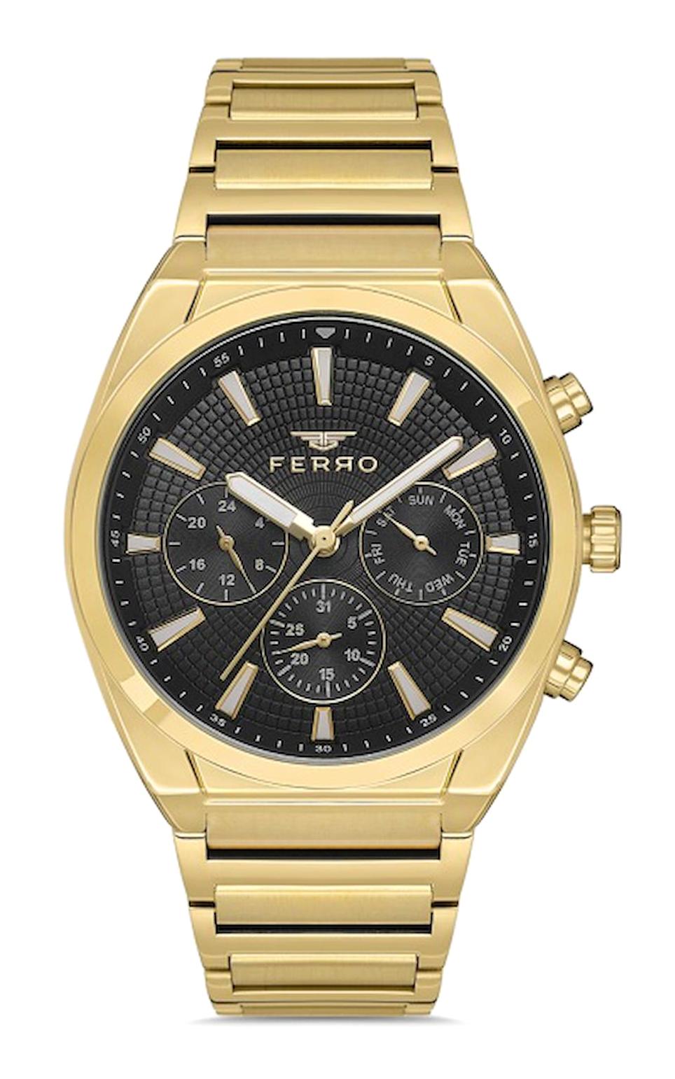 Ferro FM31451A-B2 Takvimli 44 mm Altın Çelik Kordon Analog Erkek Kol Saati