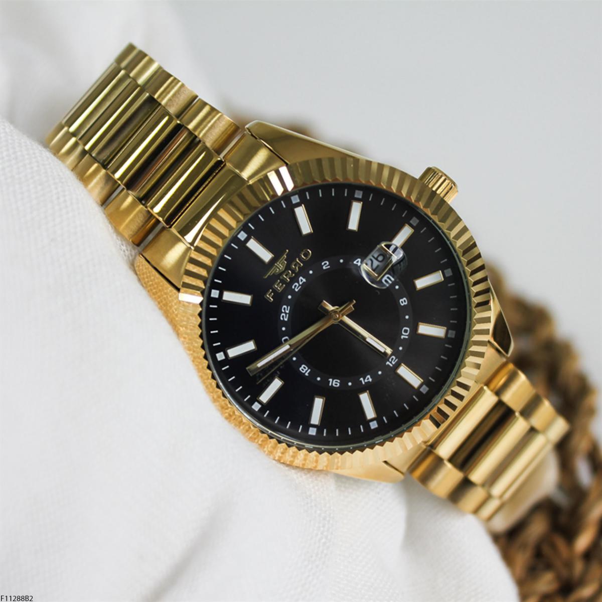 Ferro F11288B2 Takvimli 43 mm Altın Çelik Kordon Analog Erkek Kol Saati