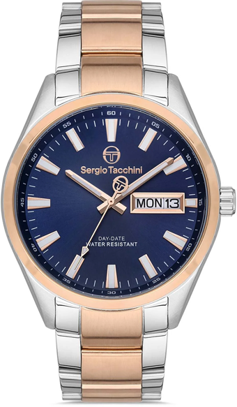 Sergio Tacchini ST.1.10191.3 Takvimli 42 mm Gri-Rose Gold Çelik Kordon Analog Kol Saati