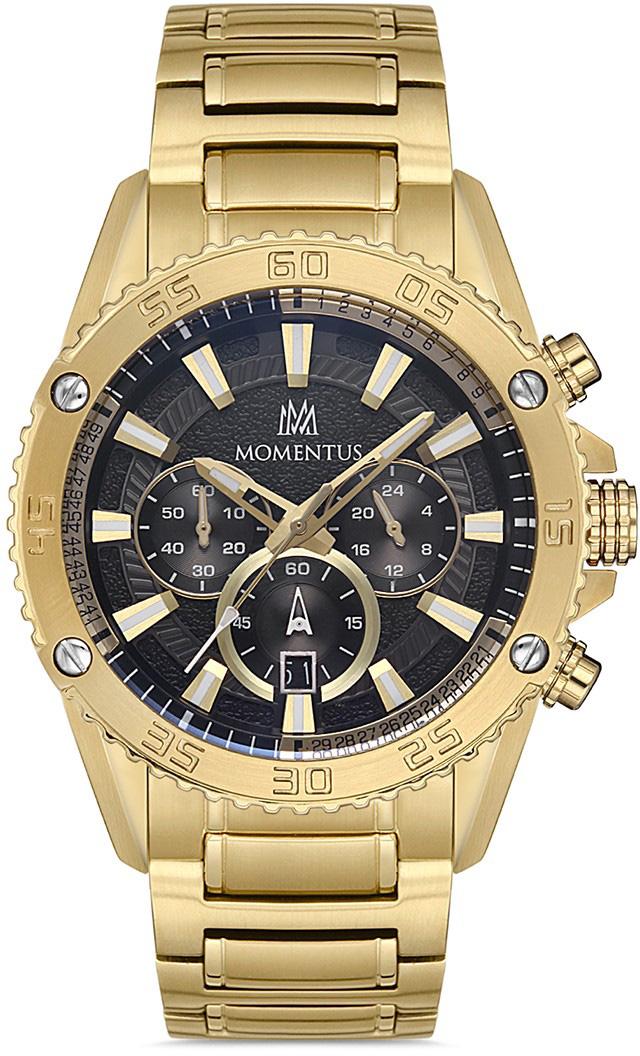Momentus SM373G-04SG Takvimli 45 mm Altın Silikon Kordon Analog Kol Saati