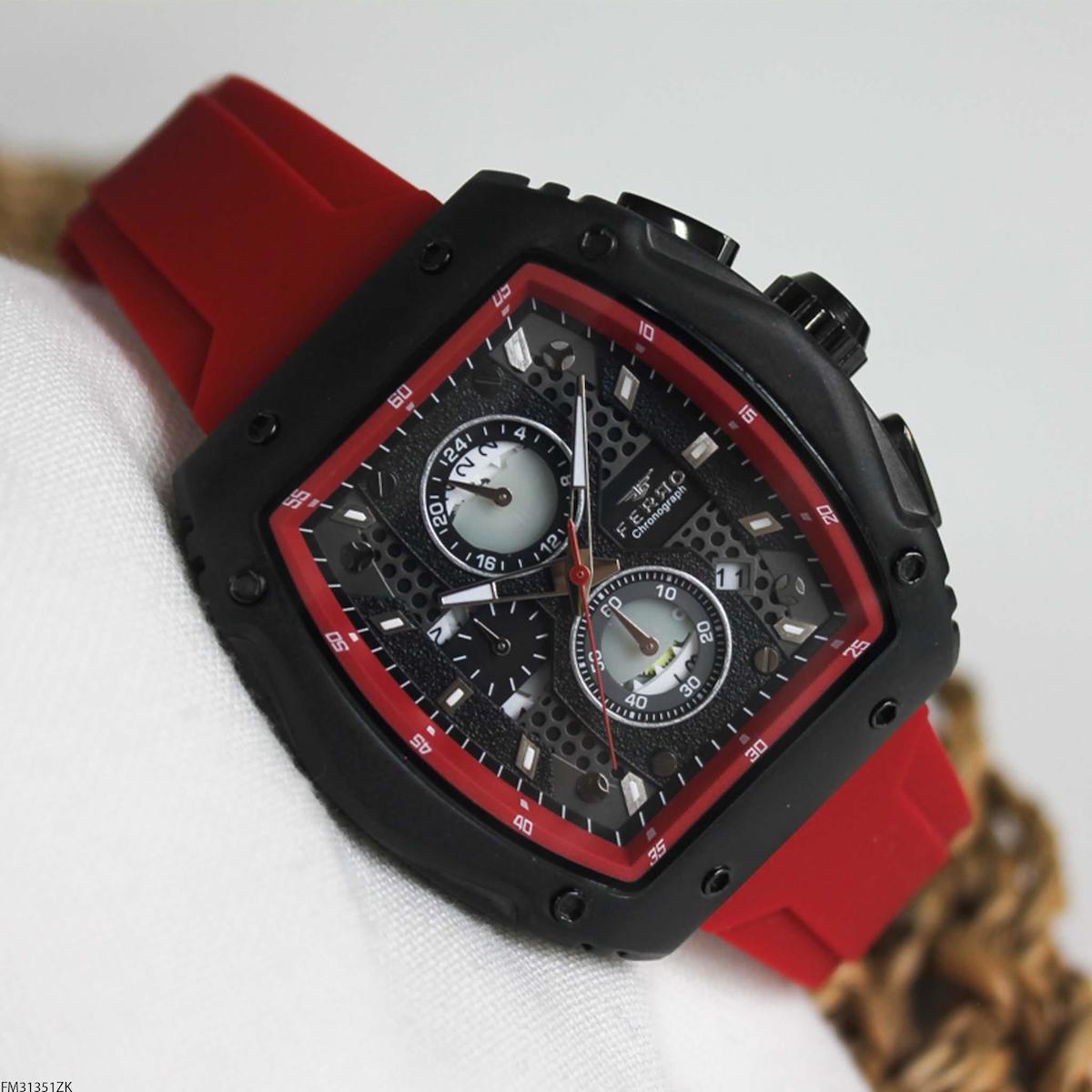 Ferro FM31351ZK Takvimli 44 mm Kırmızı Silikon Kordon Analog Erkek Kol Saati