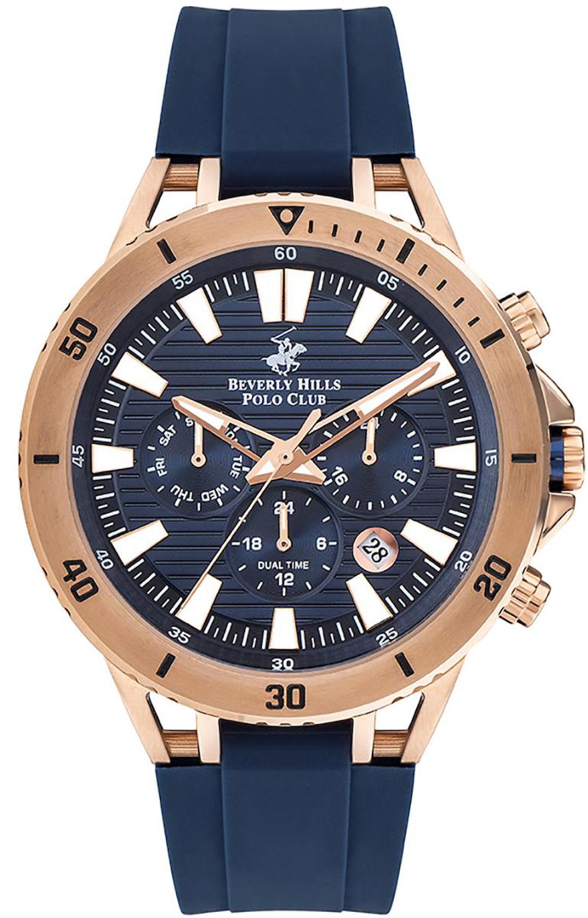 Beverly Hills Polo Club BP3411X499 Takvimli 44 mm Lacivert Silikon Kordon Analog Erkek Kol Saati