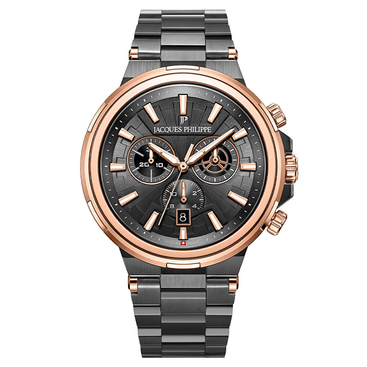 Jacques Philippe JPQGC443347 Pusulalı Takvimli 43 mm Füme Çelik Kordon Analog Erkek Kol Saati