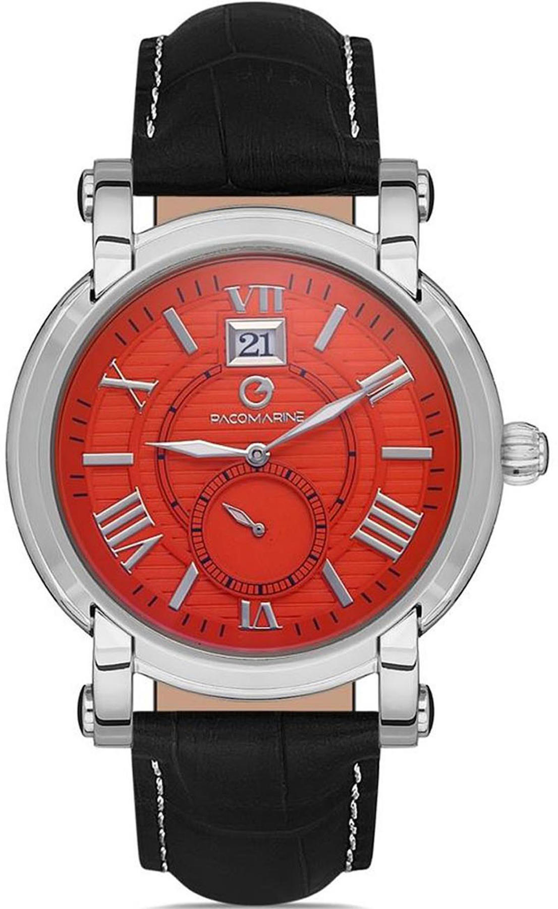 Pacomarine PM.51087.12 Takvimli 42 mm Siyah Deri Kordon Analog Kol Saati