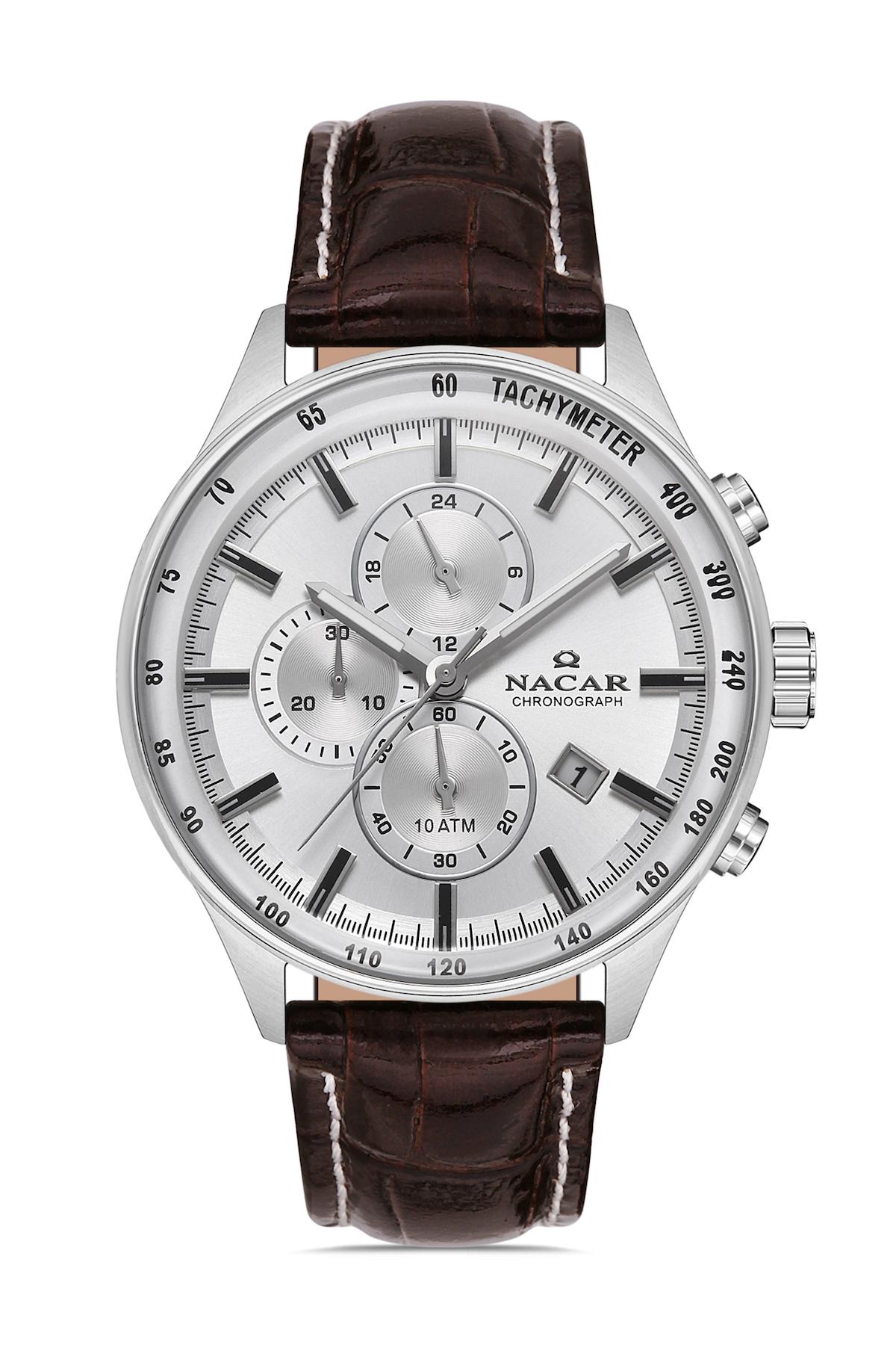 Nacar 38296033AWL2 Takvimli 44 mm Kahverengi Çelik Kordon Analog Kol Saati