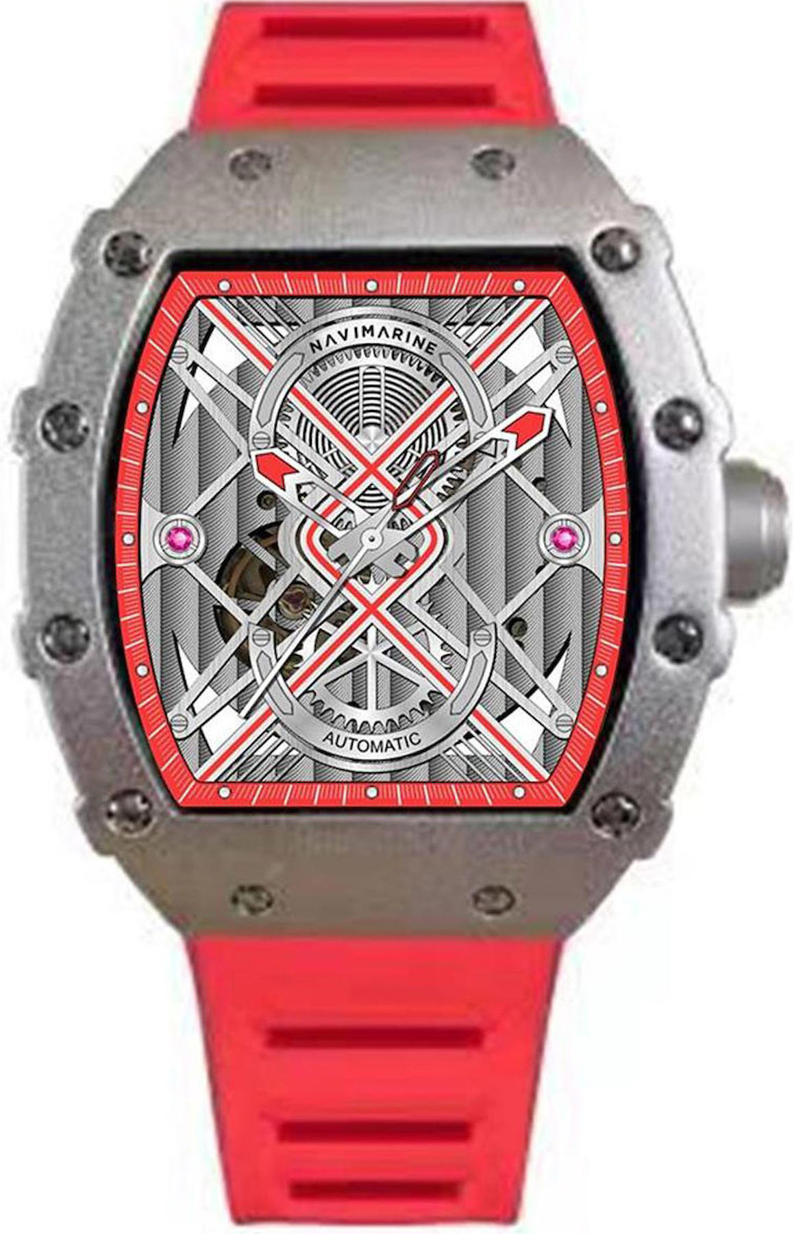 Navimarine NVM2002-08 44 mm Kırmızı Silikon Kordon Analog Kol Saati