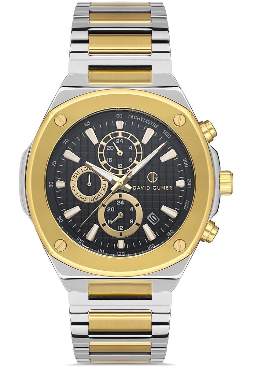 David Guner DG-8386GA-D2 Takvimli 42 mm Gri-Sarı Çelik Kordon Analog Erkek Kol Saati