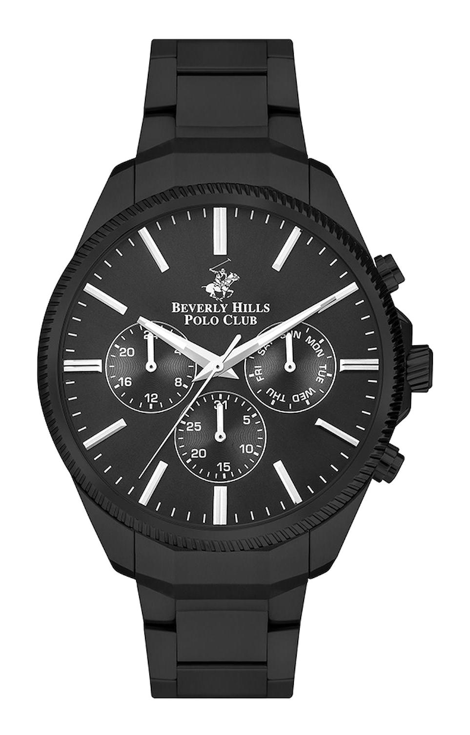 Beverly Hills Polo Club BP3379X670 Takvimli Siyah Metal Kordon Analog Erkek Kol Saati