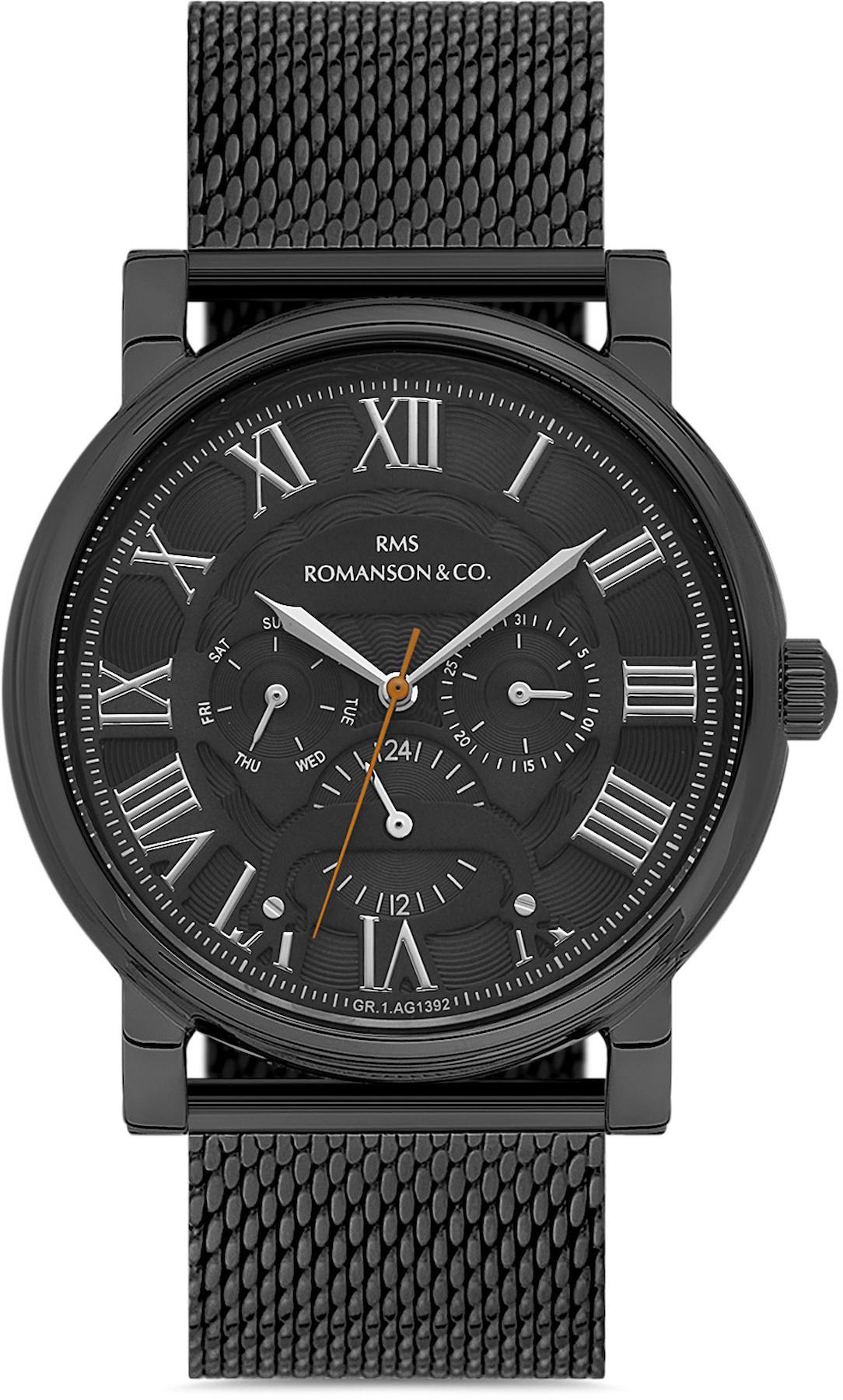 Romanson GR.1.AG1392.04 Takvimli 42 mm Siyah Hasır Kordon Analog Kol Saati