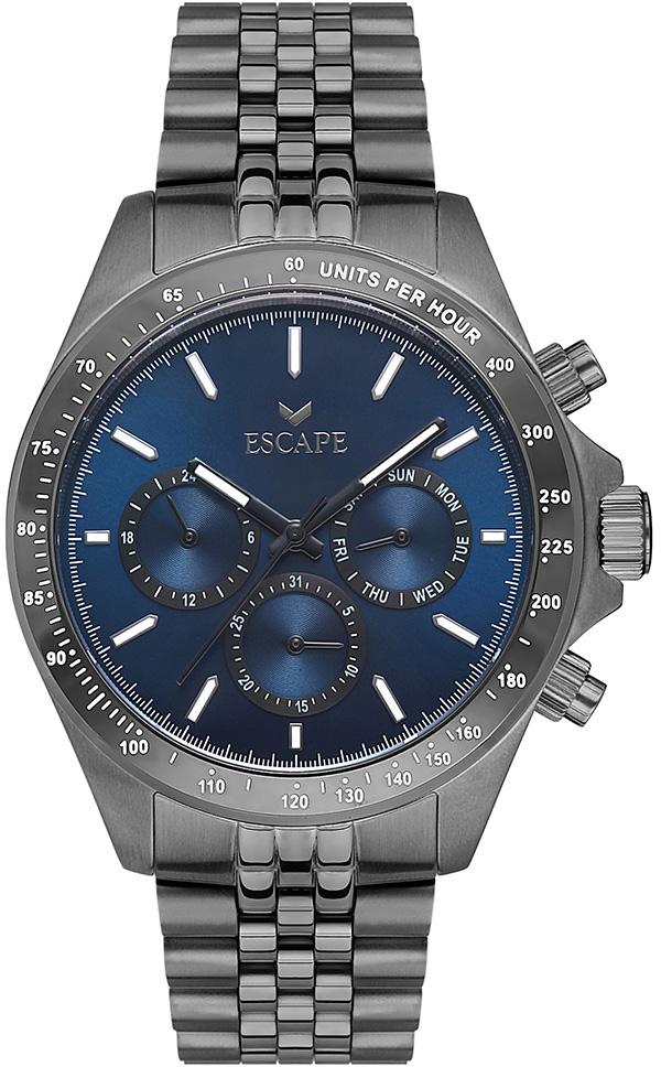 Escape ESCP102104 Takvimli 45 mm Füme Çelik Kordon Analog Erkek Kol Saati