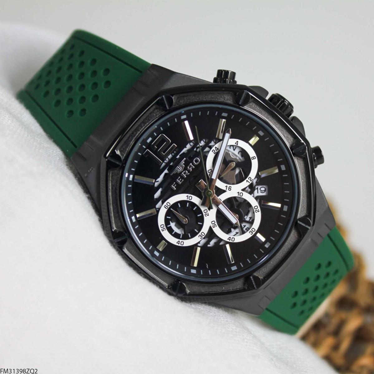 Ferro FM31398ZQ2 Takvimli 45 mm Yeşil Silikon Kordon Analog Erkek Kol Saati