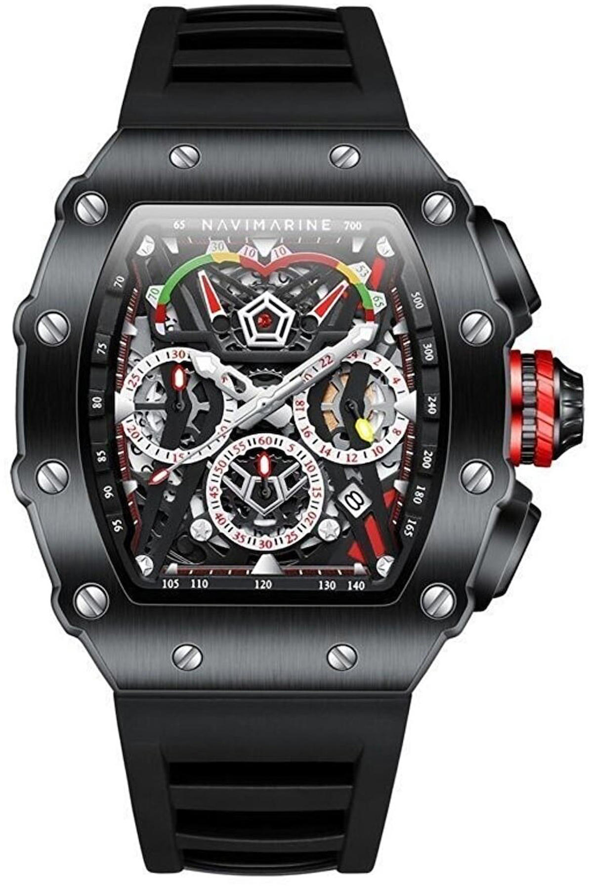 Navimarine AZSE003 Takvimli 44 mm Siyah Silikon Kordon Analog Kol Saati