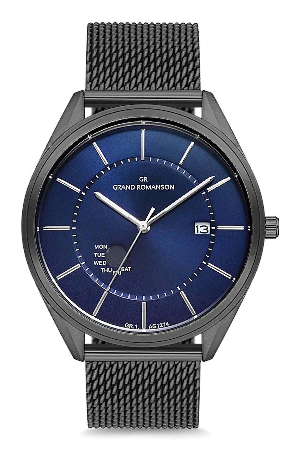 Romanson GR.1.AG1274.08 Takvimli 42 mm Siyah Metal Kordon Analog Erkek Kol Saati