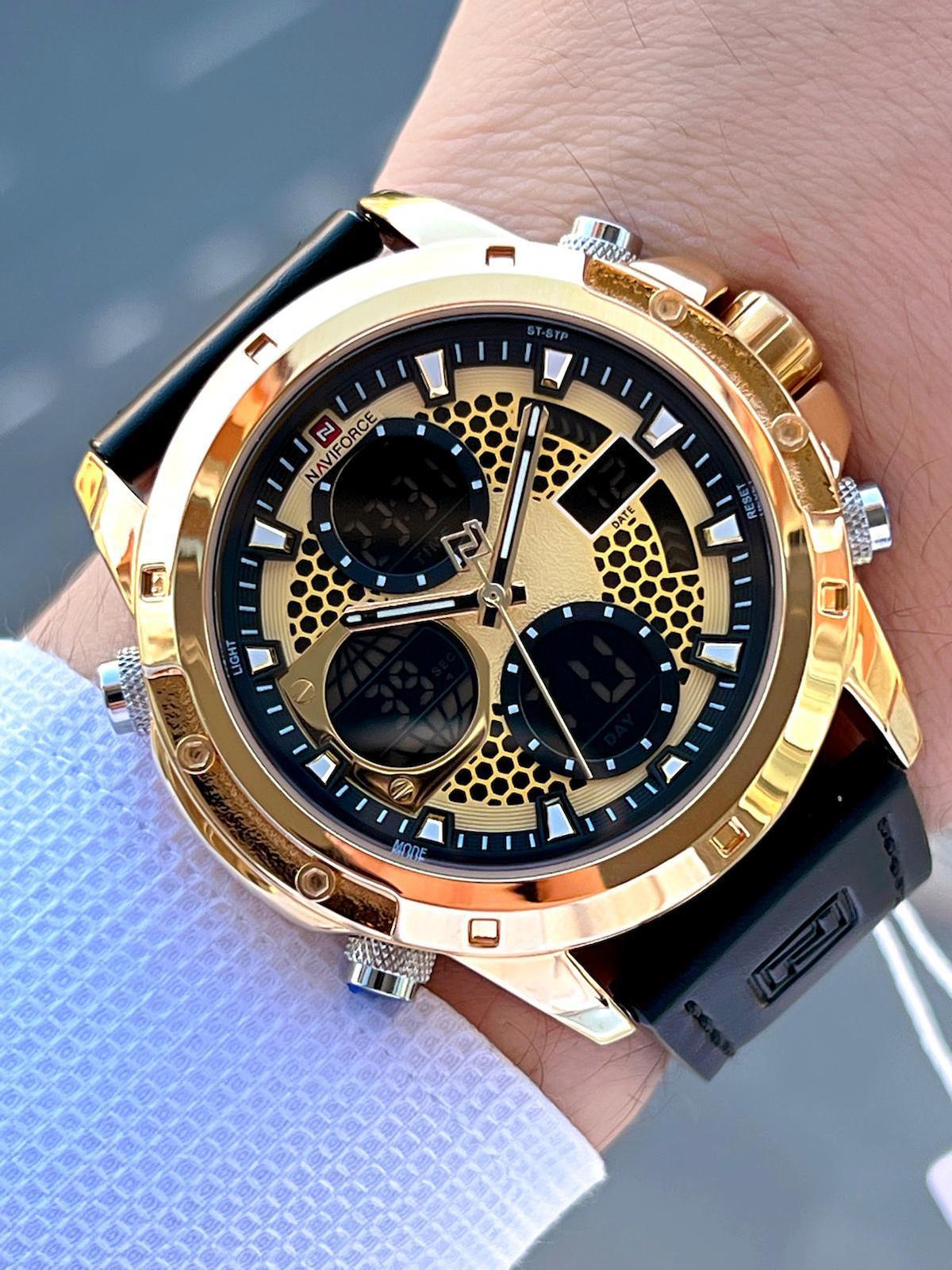 Naviforce ENF9225S Takvimli 45-48 mm Siyah Deri Kordon Analog Erkek Kol Saati