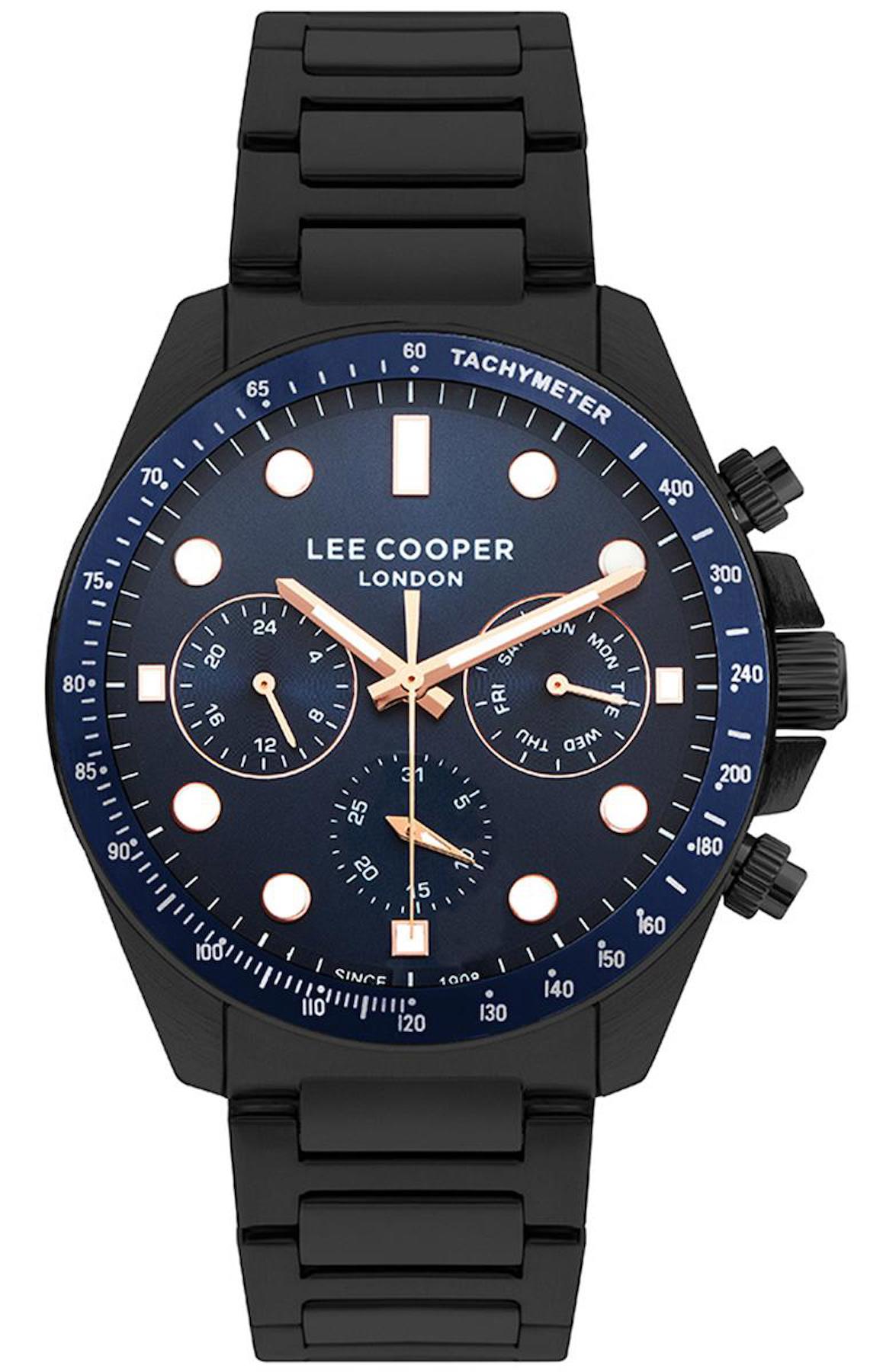 Lee Cooper LC07829.690-NM Takvimli Siyah Metal Kordon Analog Erkek Kol Saati