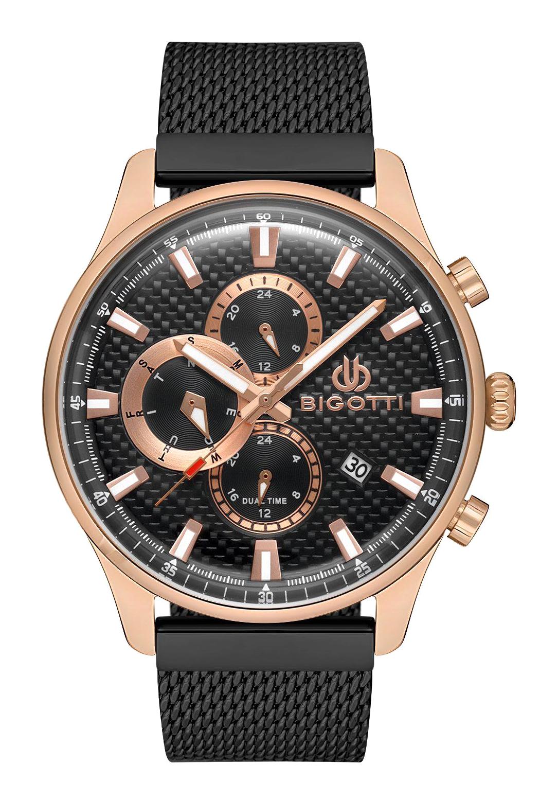 Bigotti BG.1.10285.4 Takvimli 44 mm Siyah Çelik-Hasır Kordon Analog Erkek Kol Saati