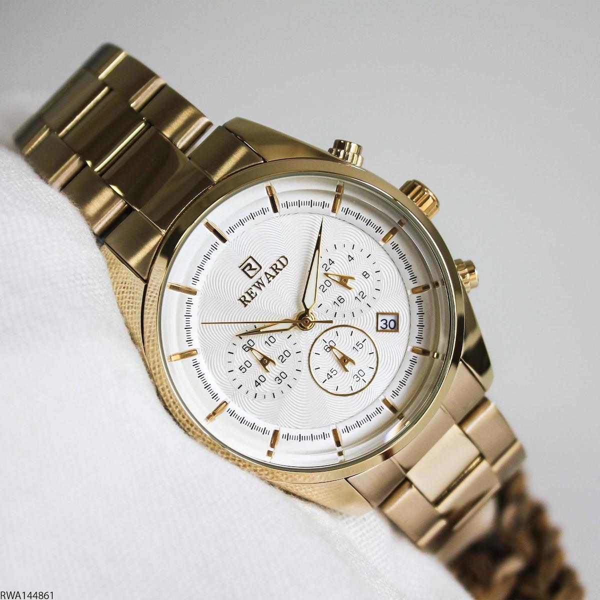 Reward RWA144861 Takvimli 43 mm Altın Çelik Kordon Analog Erkek Kol Saati