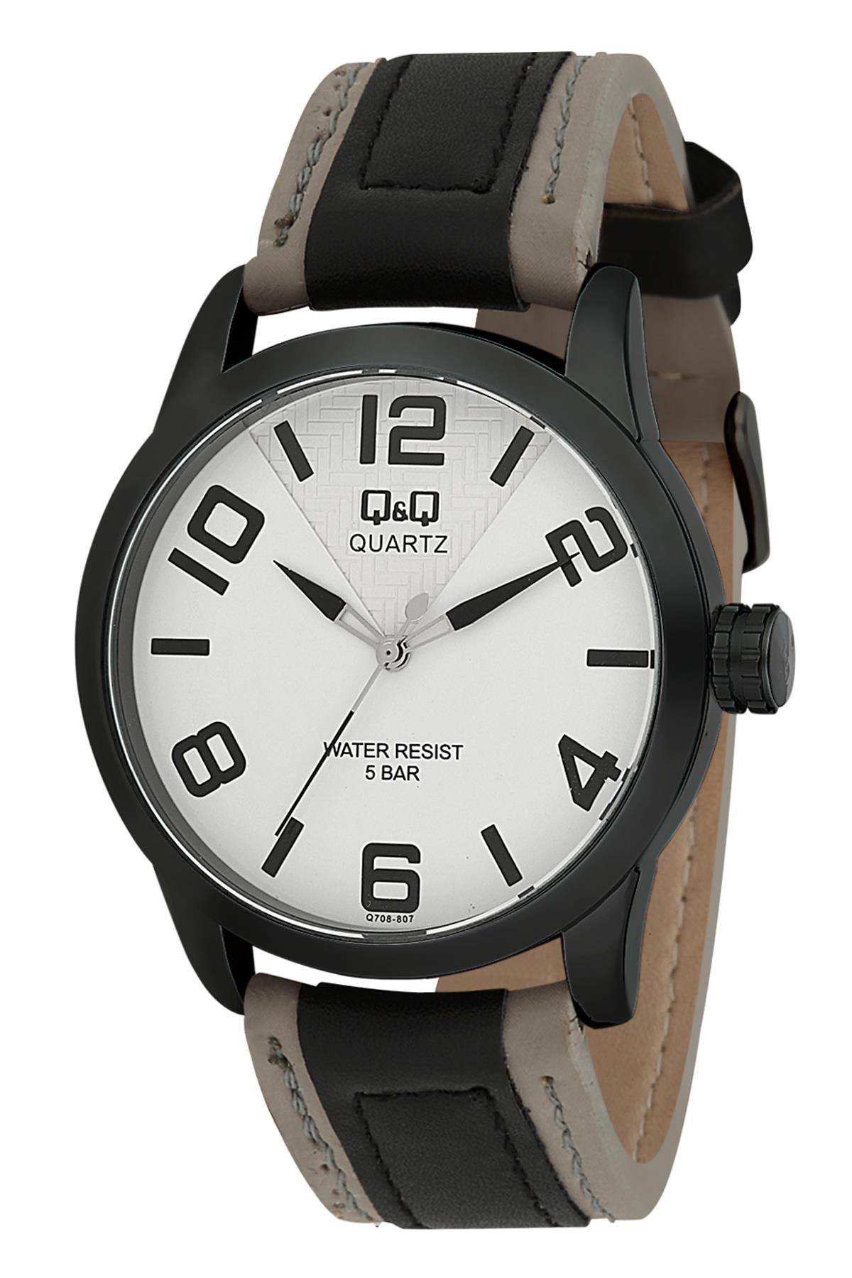 Q&Q 3B518 42 mm Bej-Siyah Deri Kordon Analog Erkek Kol Saati