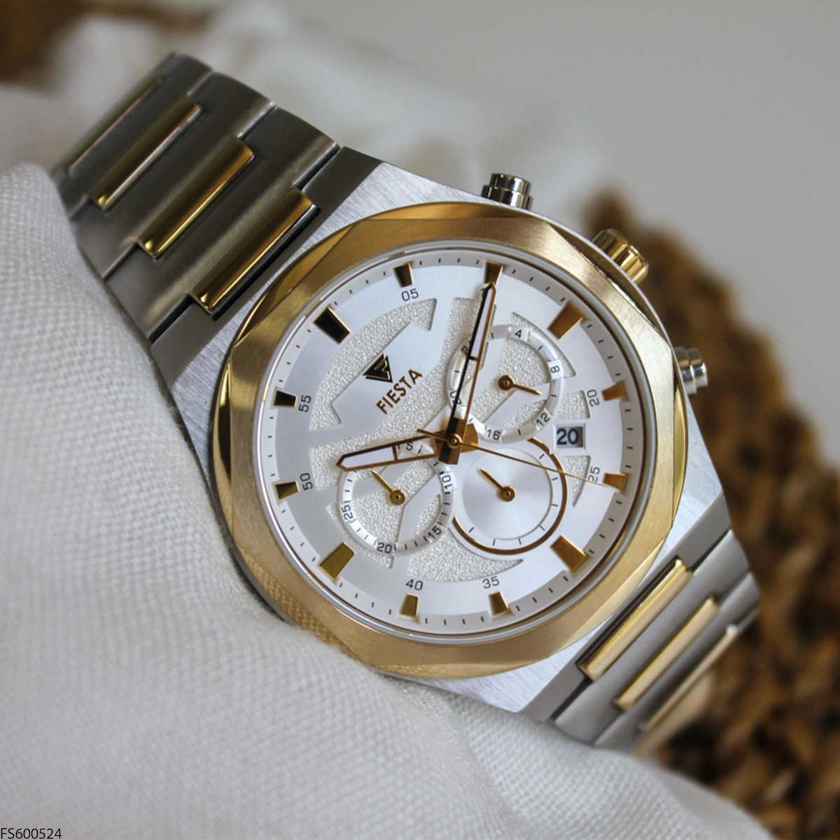 Fiesta FS600524 Takvimli 45 mm Altın-Çelik Kordon Analog Erkek Kol Saati