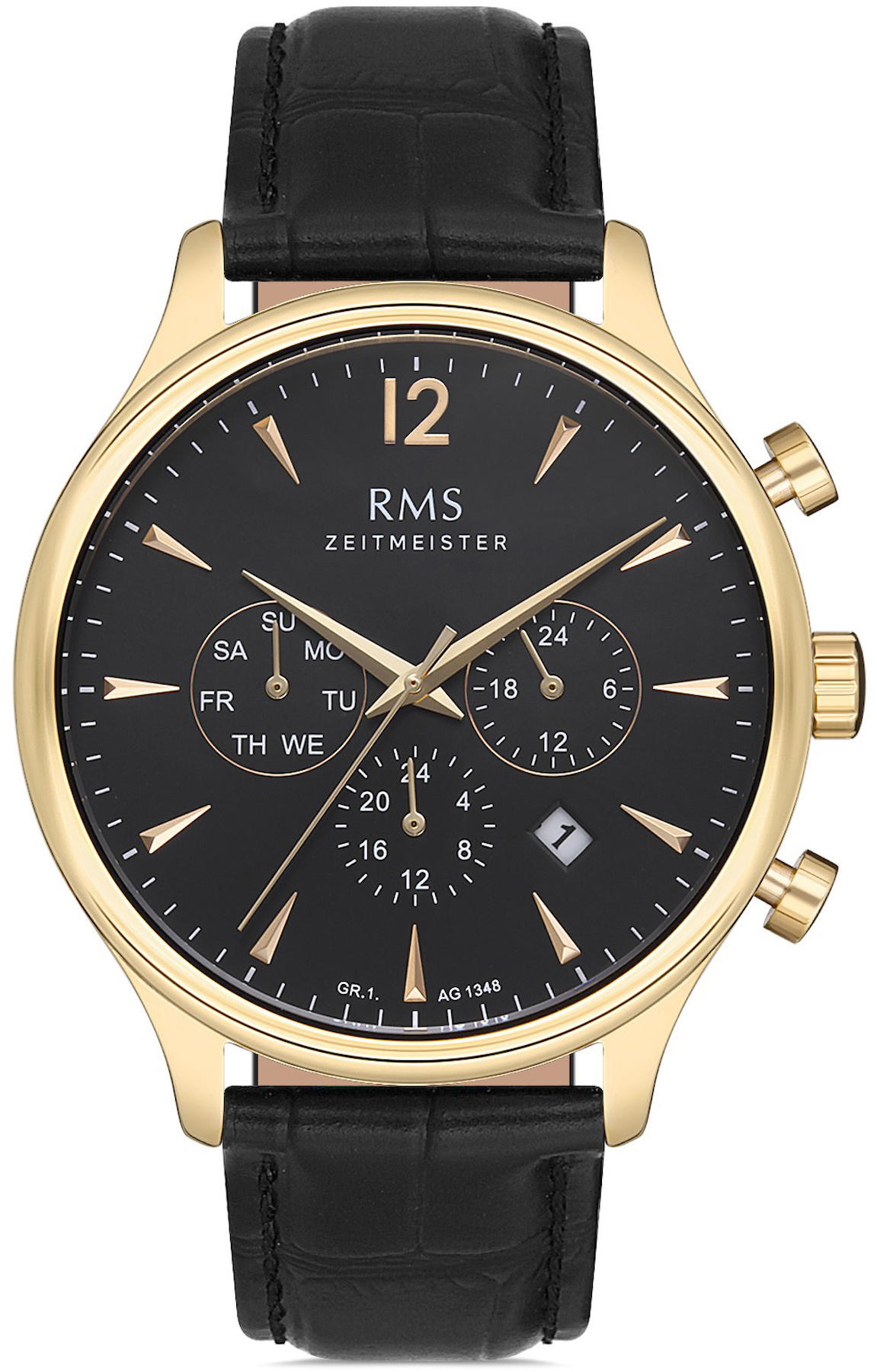 Romanson GR.1.AG1348.07 Takvimli 44 mm Siyah Deri Kordon Analog Kol Saati