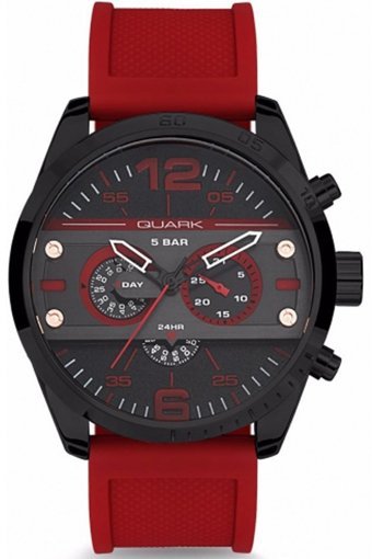 Quark QC-280BL-1A4 Takvimli 34 mm Kırmızı Deri Kordon Analog Kol Saati