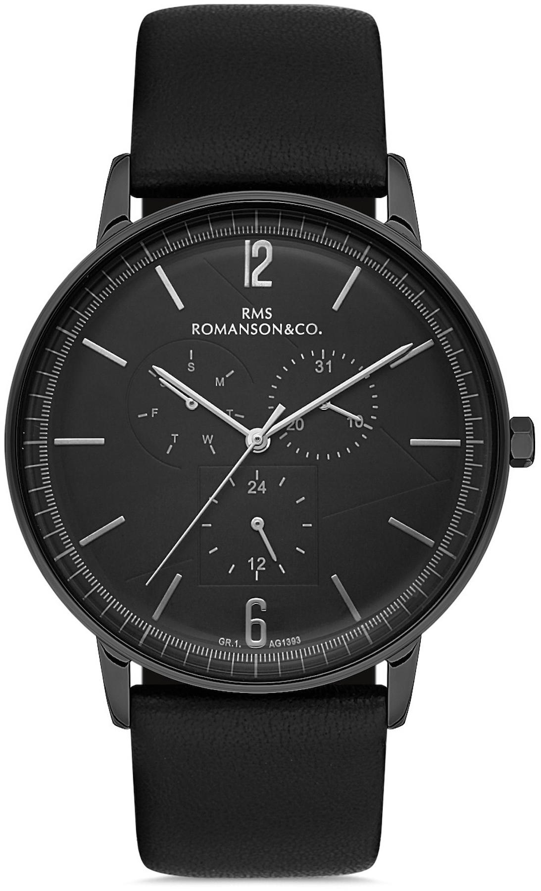 Romanson GR.1.AG1393.07 Takvimli 43 mm Siyah Deri Kordon Analog Kol Saati