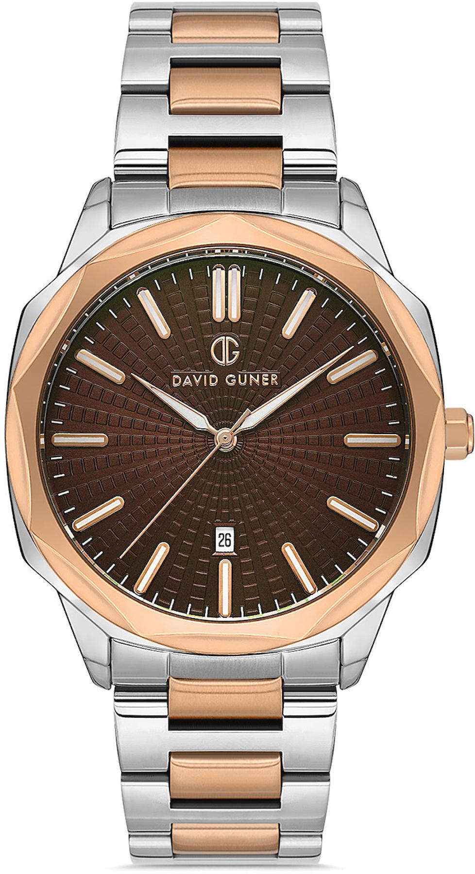 David Guner DG-8647GA-E6 Takvimli 42 mm Gri-Rose Gold Metal Kordon Analog Kol Saati