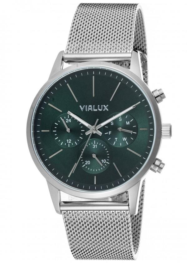 Vialux VX524S-15SS Takvimli 43 mm Çelik Kordon Analog Kol Saati