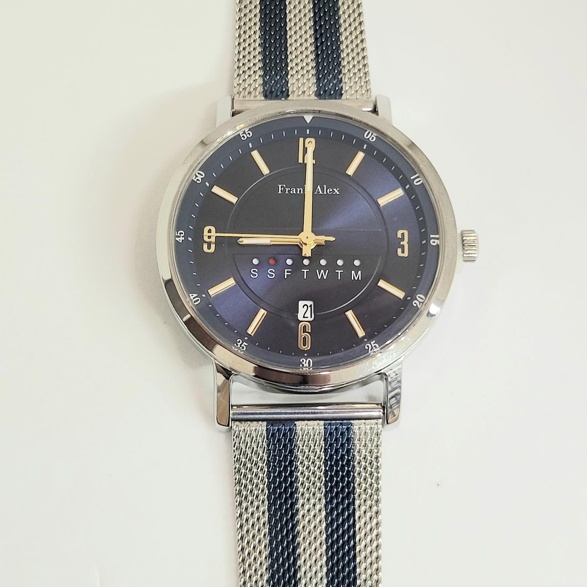 Frank Alex FA.12164H.03 Takvimli 43 mm Gri-Yeşil Hasır Kordon Analog Erkek Kol Saati