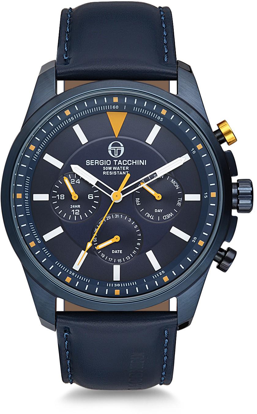 Sergio Tacchini ST.8.109.01 Takvimli 44 mm Lacivert Deri Kordon Analog Kol Saati