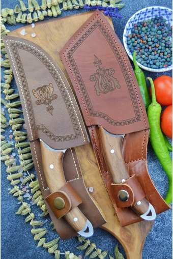 CANOZTREND El Yapımı 2'li Satır Model Ve Viking Model Set Bıçağı Et Ekmek Meyve Sebze Bıçağı Kılıf