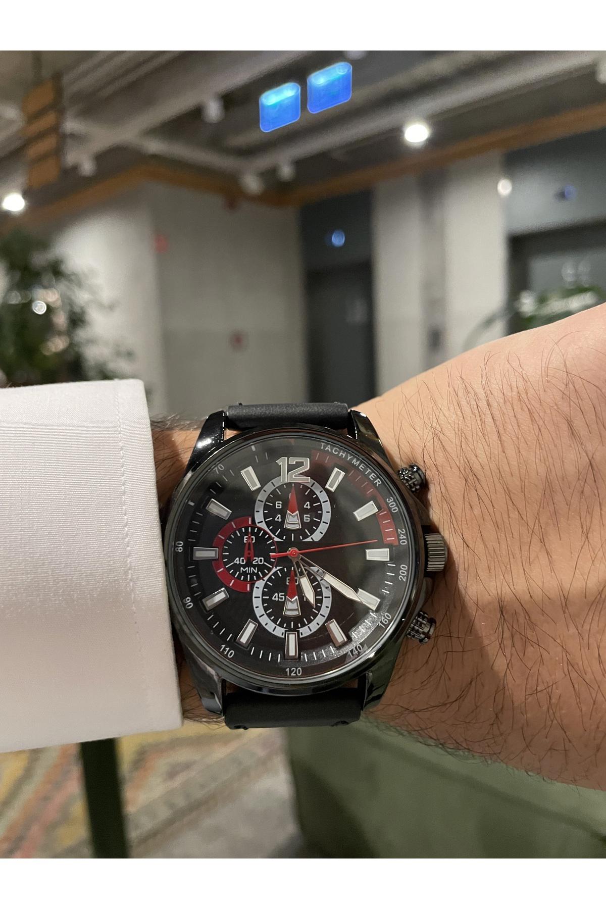 Padam Paris PDMS283 Takvimli 35 mm Siyah Deri Kordon Analog Erkek Kol Saati