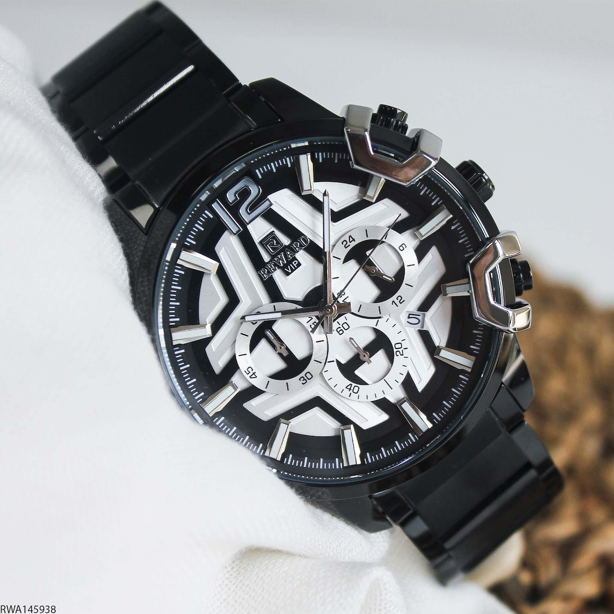 Reward RWA145938 Takvimli 50 mm Siyah Çelik Kordon Analog Erkek Kol Saati