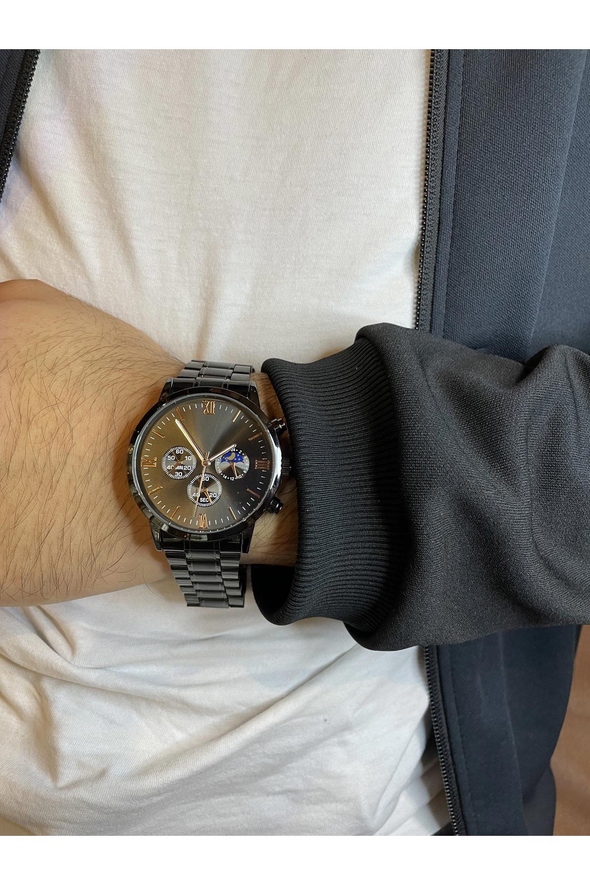 Padam Paris PDMS295 Takvimli 35 mm Siyah Metal Kordon Analog Erkek Kol Saati