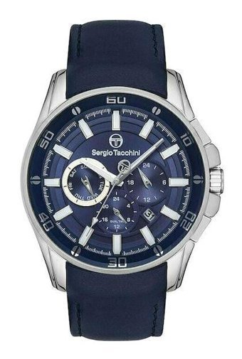 Sergio Tacchini ST.1.10270.2 Takvimli 44 mm Lacivert Deri Kordon Analog Erkek Kol Saati