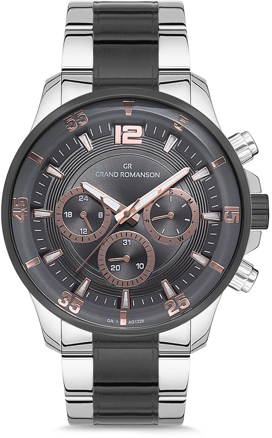 Romanson GR.1.AG1226.08 Takvimli 40 mm Gri-Siyah Çelik Kordon Analog Kol Saati