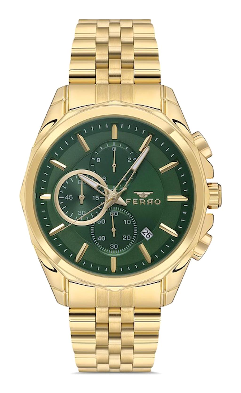 Ferro FM31391A-B6 Takvimli 44 mm Altın Metal Kordon Analog Erkek Kol Saati