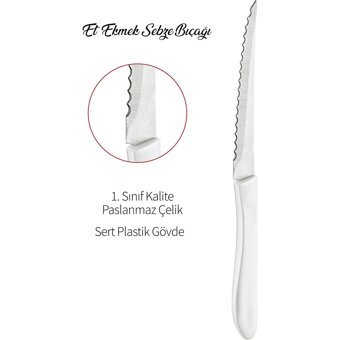 Grimor Life 2 Parça Paslanmaz Çelik Ultra Keskin Beyaz Renk Bıçak Seti - Meyve Et Ekmek Doğrama Bıçağı - 2Lİ BEYAZ - Siyah